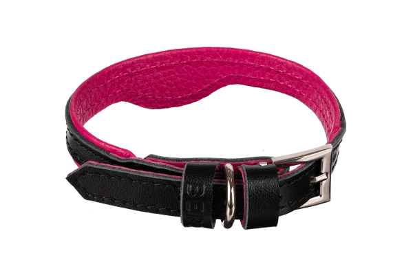 Кожаный ошейник для кошек и маленьких собак Black-Viva Magenta