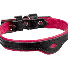 Кожаный ошейник для кошек и маленьких собак Black-Viva Magenta - Image 3